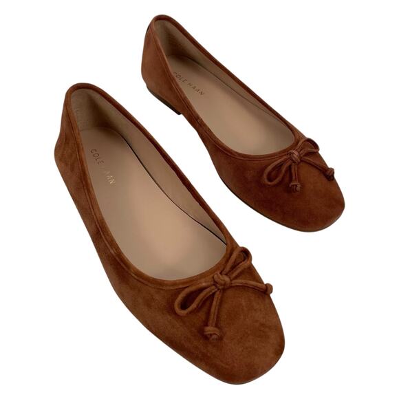 Cole Haan Yara Bow Soft Ballet Flats Dark Cuoio Suede Brown Size 7.5B - Picture 6 of 13